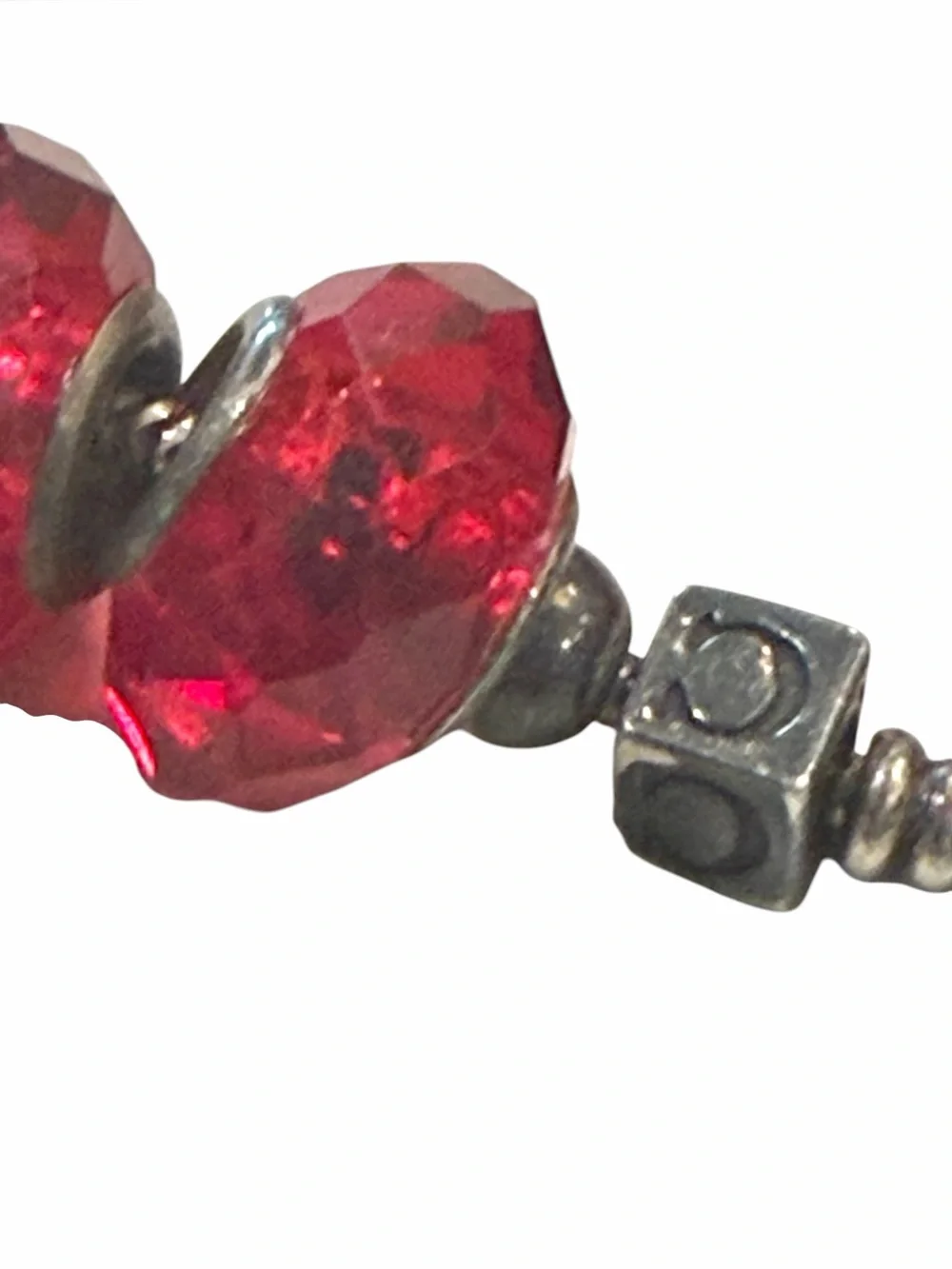 Authentic Vintage Pandora Sterling Silver 18-Bead Bracelet Alphabet C Cube Rose